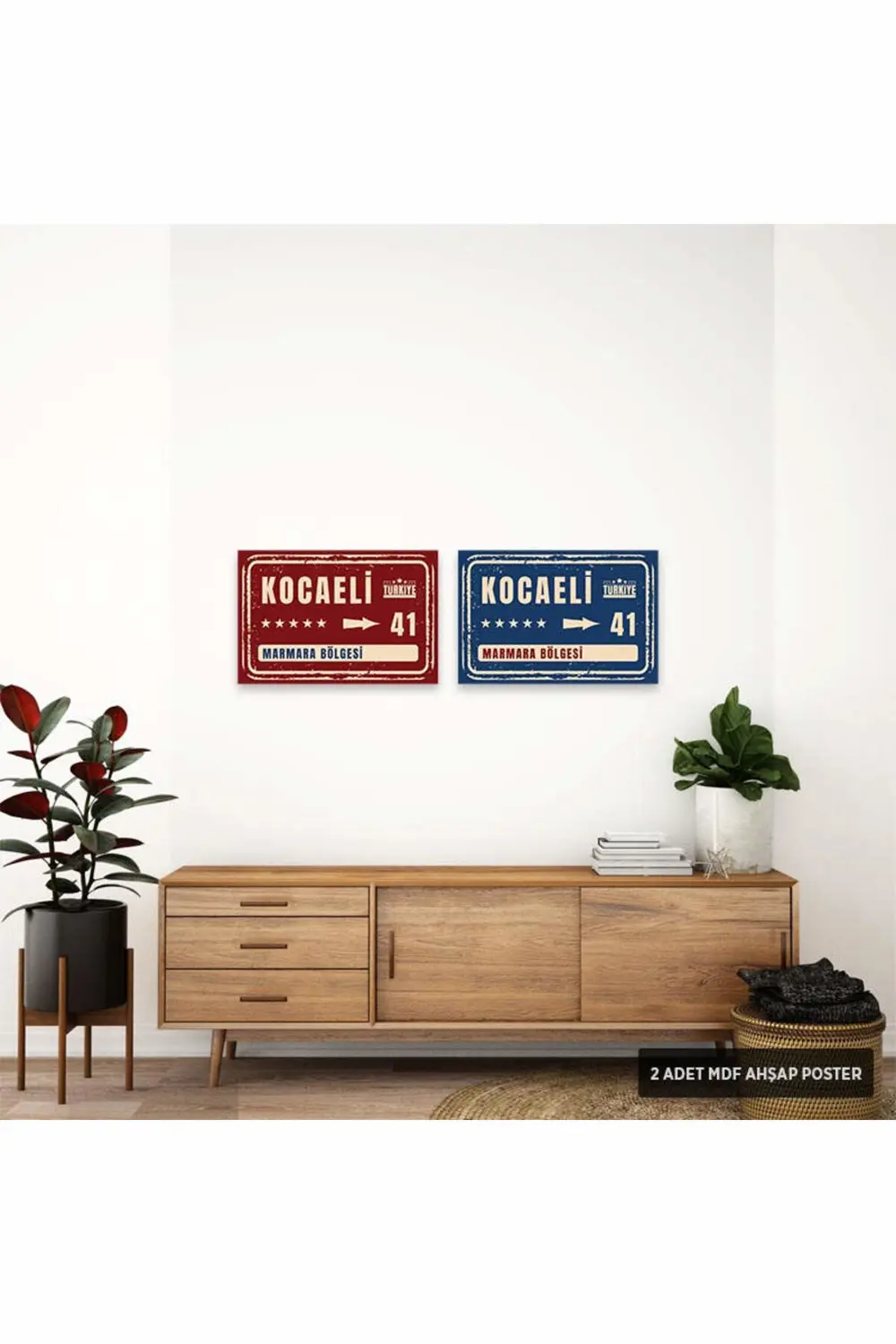 PS1079 - Kocaeli Şehir Tabelası Retro Mdf Ahşap Poster Set (2 Ade