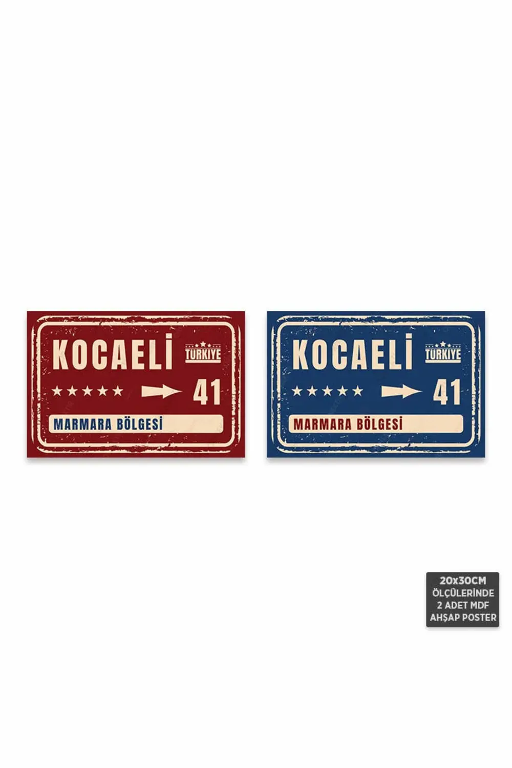 PS1079 - Kocaeli Şehir Tabelası Retro Mdf Ahşap Poster Set (2 Ade