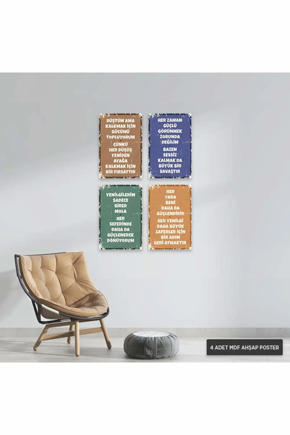 PS1126 - Türkçe Retro Mdf Ahşap Poster Set (4 Adet - 20x30cm)