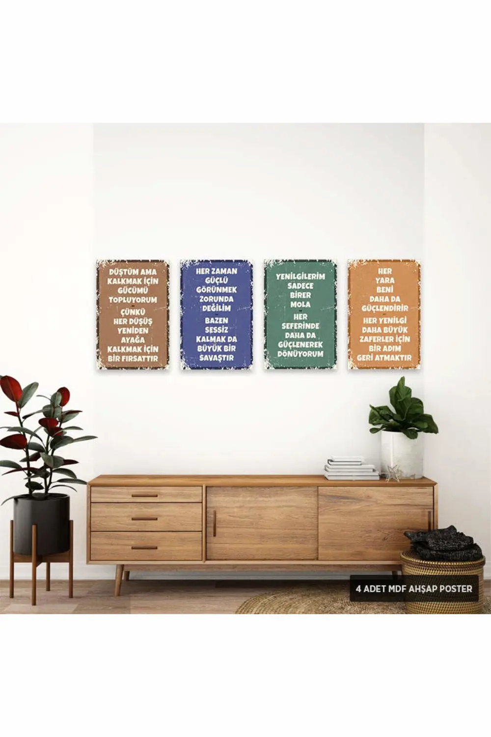 PS1126 - Türkçe Retro Mdf Ahşap Poster Set (4 Adet - 20x30cm)
