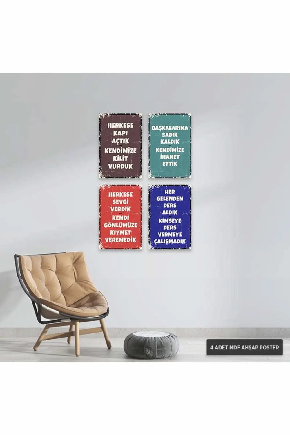PS1129 - Türkçe Retro Mdf Ahşap Poster Set (4 Adet - 20x30cm)