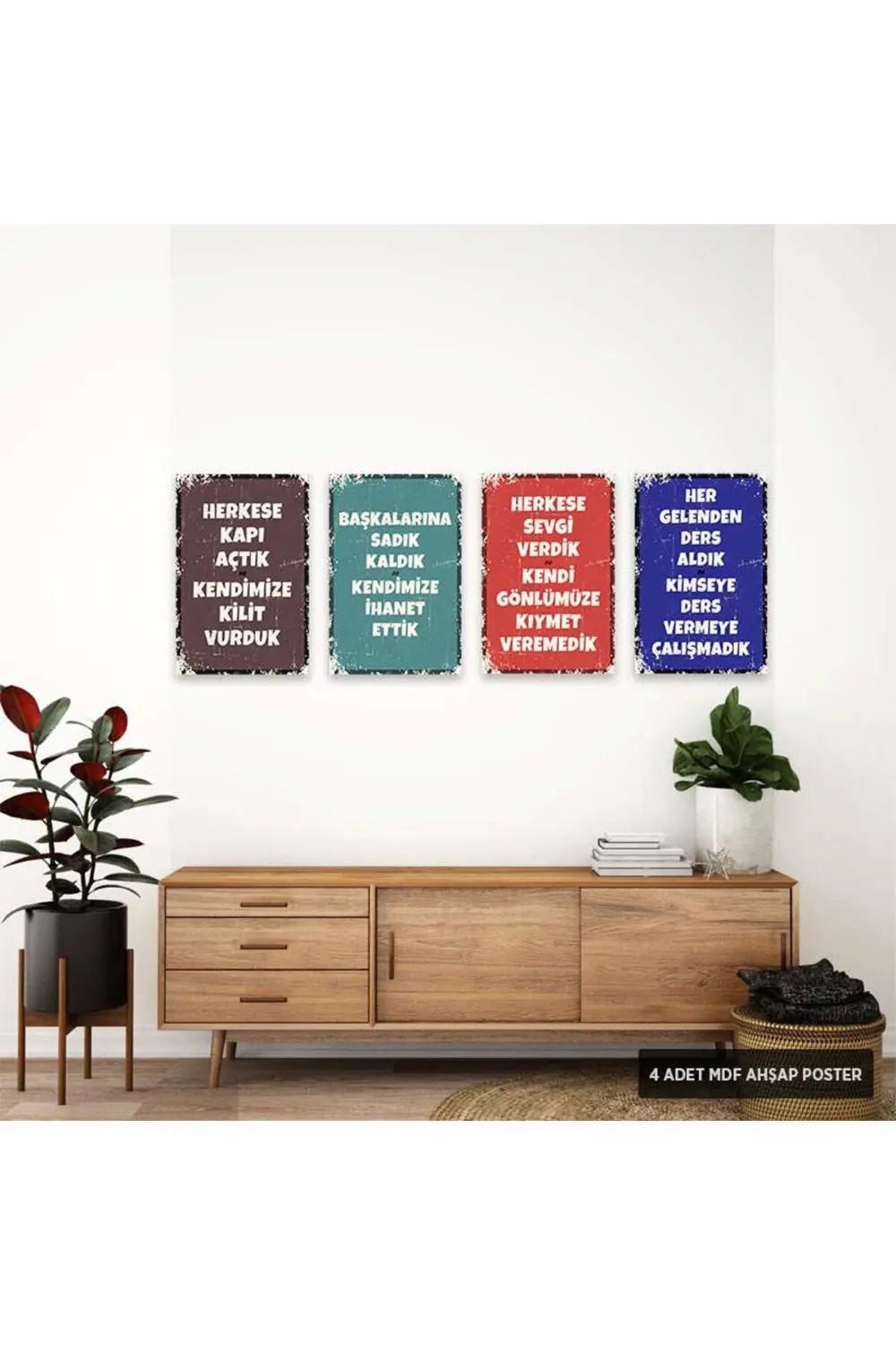 PS1129 - Türkçe Retro Mdf Ahşap Poster Set (4 Adet - 20x30cm)