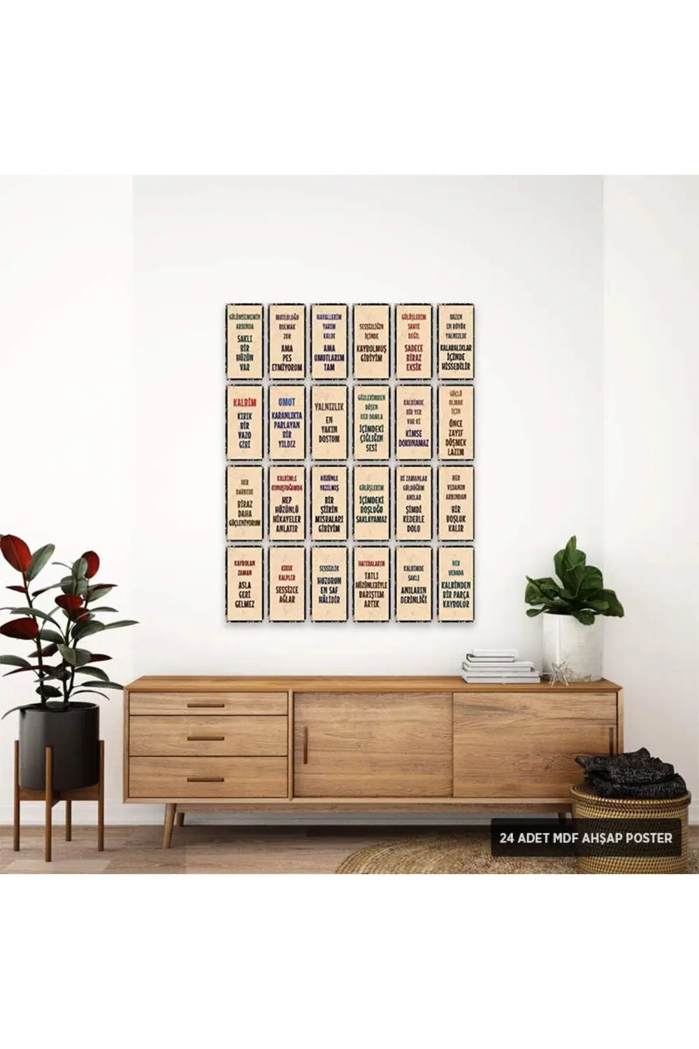 PS1132 - Duvar Yazısı Retro Mdf Ahşap Poster Set (24 Adet - 10x20