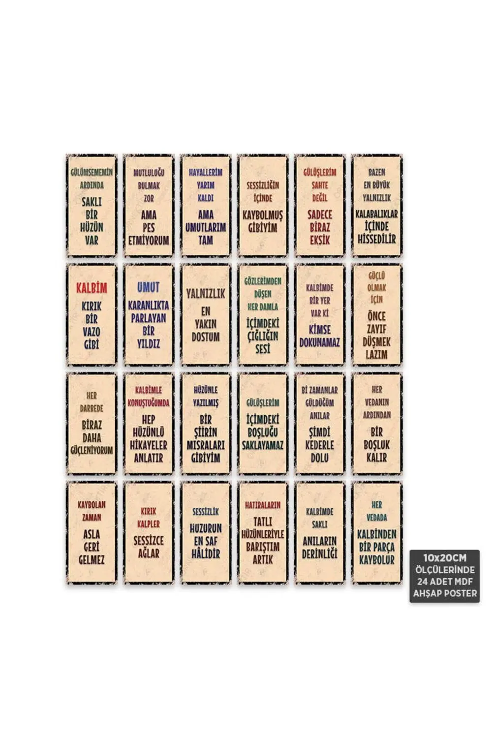 PS1132 - Duvar Yazısı Retro Mdf Ahşap Poster Set (24 Adet - 10x20