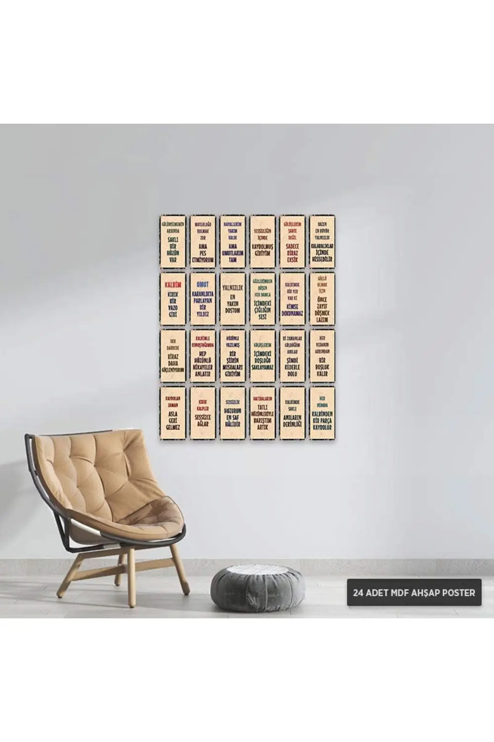 PS1132 - Duvar Yazısı Retro Mdf Ahşap Poster Set (24 Adet - 10x20