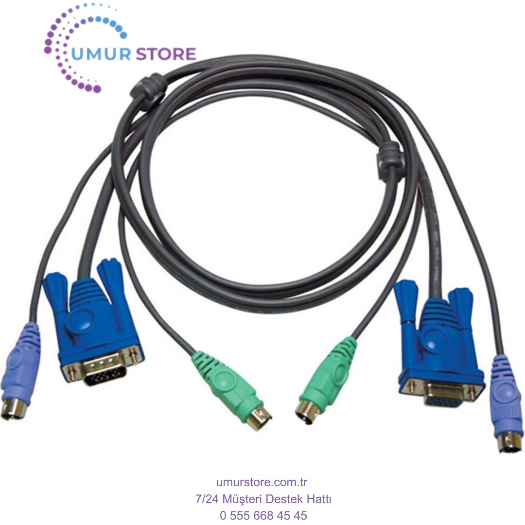 Ps/2 Kvm Kablosu, VGA Monitör 15 Pin Hdb Dişi, Ps/2 Klavye 6 Pin