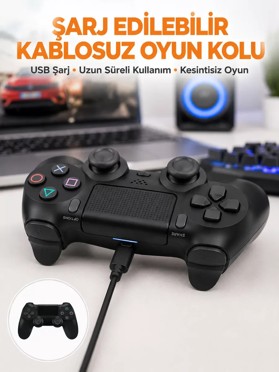 PS4 Kablosuz Oyun Kolu – Titreşimli, Ergonomik ve Şarjlı Yeni Nesil Kontrolcü
