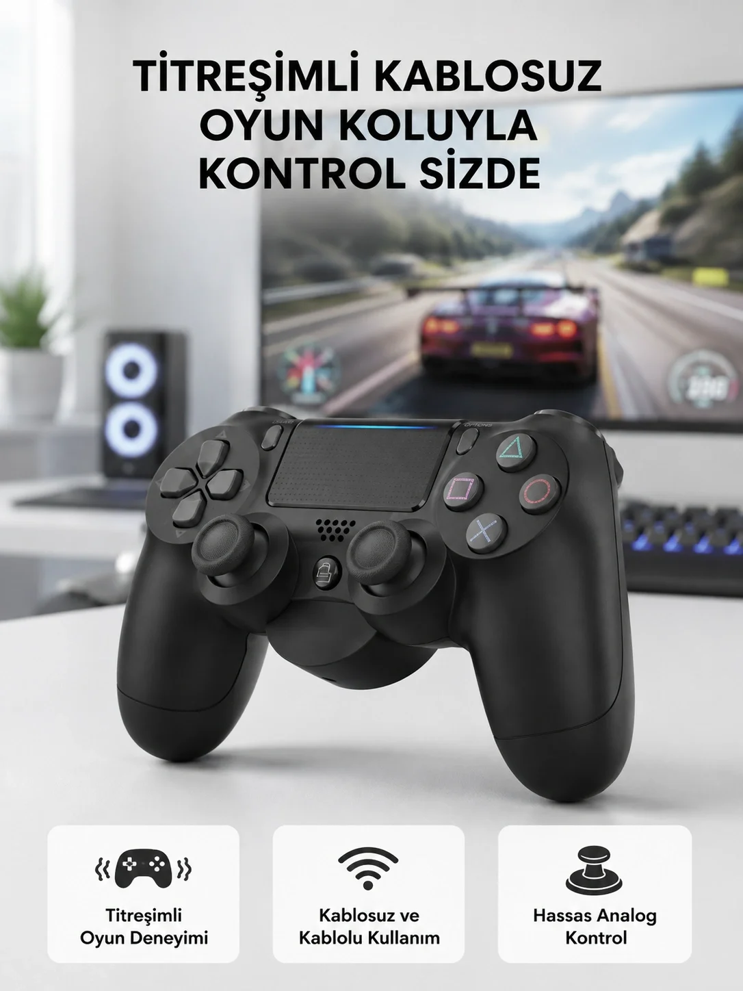 PS4 Kablosuz Oyun Kolu V2 – Bluetooth Bağlantılı, Titreşimli, PC ve Mobil Uyumlu