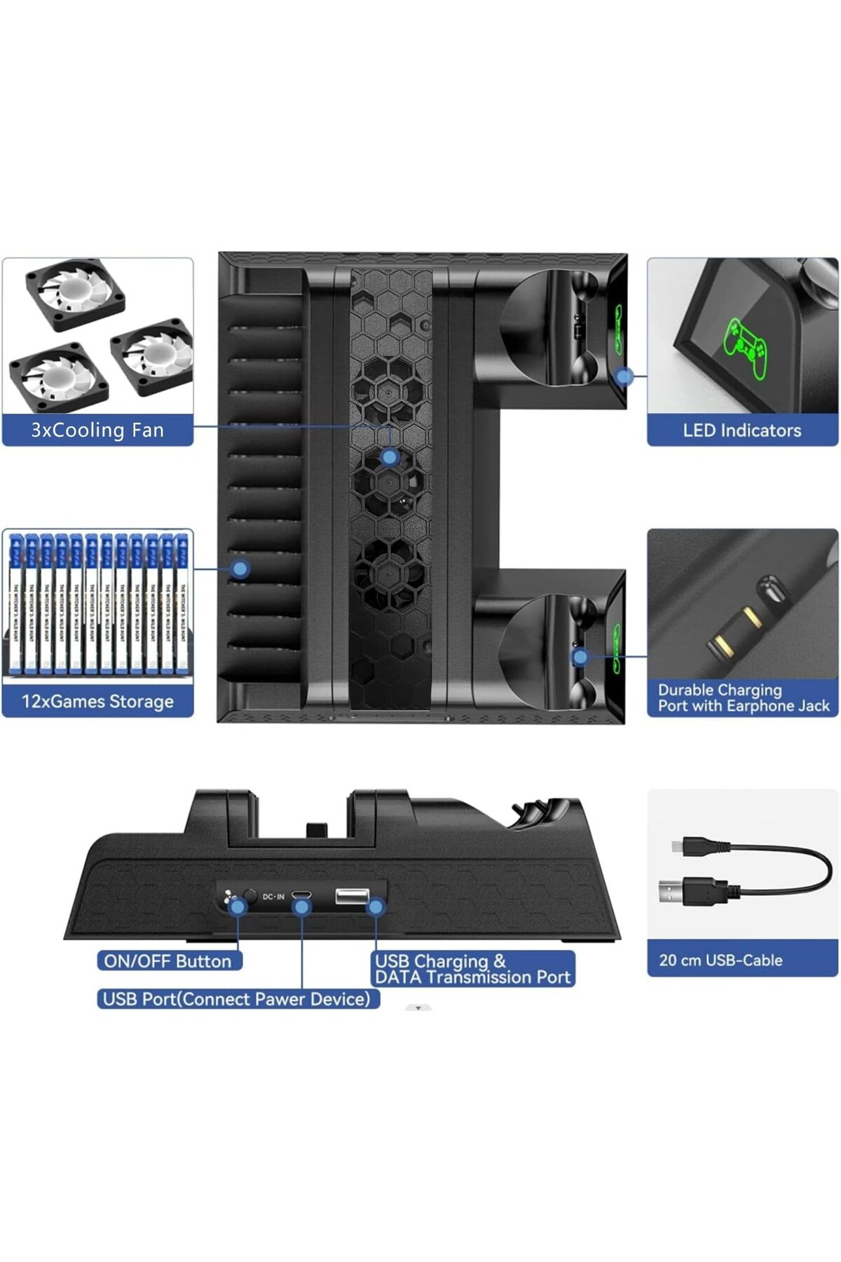 Hepu Ps4 Slim 3 Fanlı Soğutucu Stand + Çift Şarj Dock – Tp4-882C