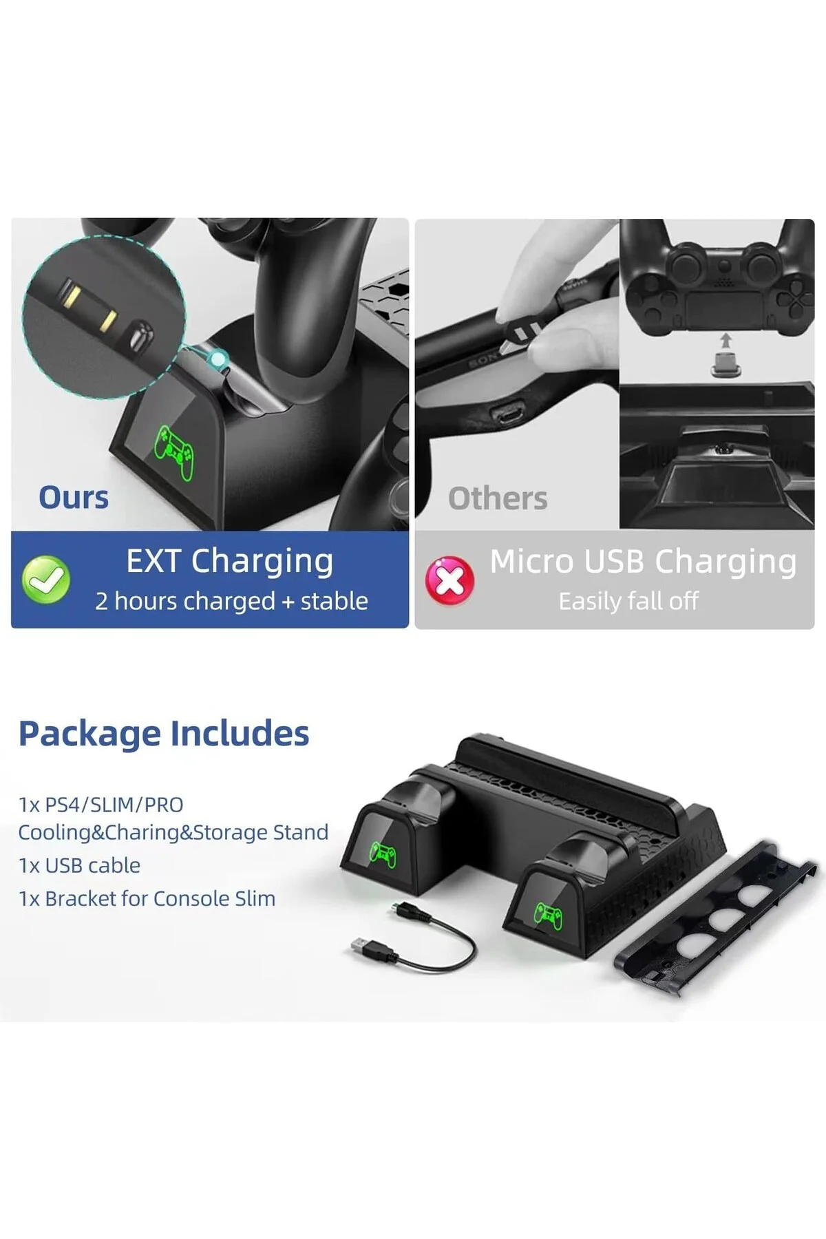 PS4 Slim 3 Fanlı Soğutucu Stand + Çift Şarj Dock – TP4-882C