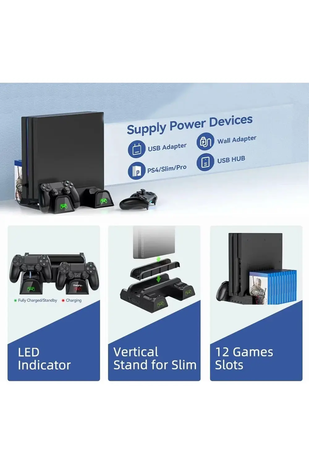 PS4 Slim 3 Fanlı Soğutucu Stand + Çift Şarj Dock – TP4-882C