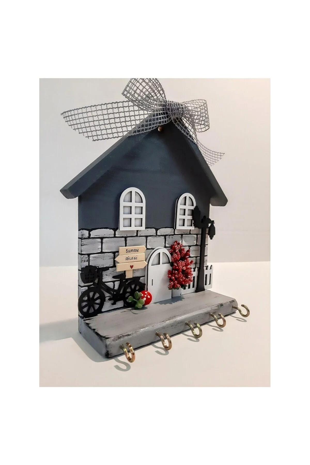 PSAcraft Raf - Raflı Taş Desenli Gri Dekoratif Anahtar Askısı 23 X 25 Gri 50 x 110