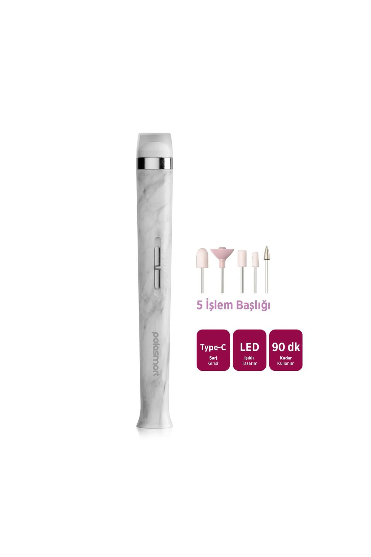 PSC101 Şarjlı Led Işıklı 5 Başlıklı 2 Kademeli Manikür Pedikür Se