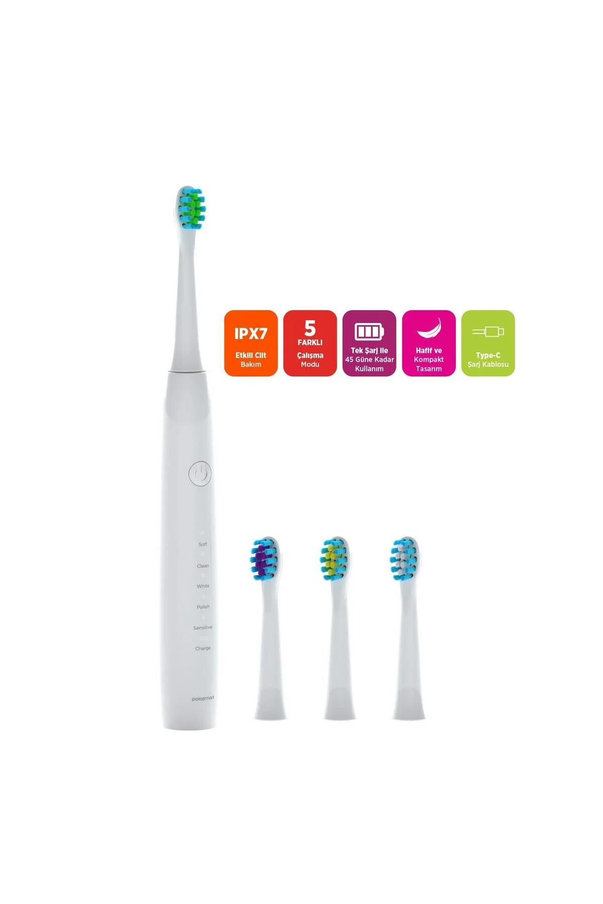 PSC75 Şarjlı Diş Fırçası — 500 mAh, IPX7 Waterproof, 5 Farklı Fır