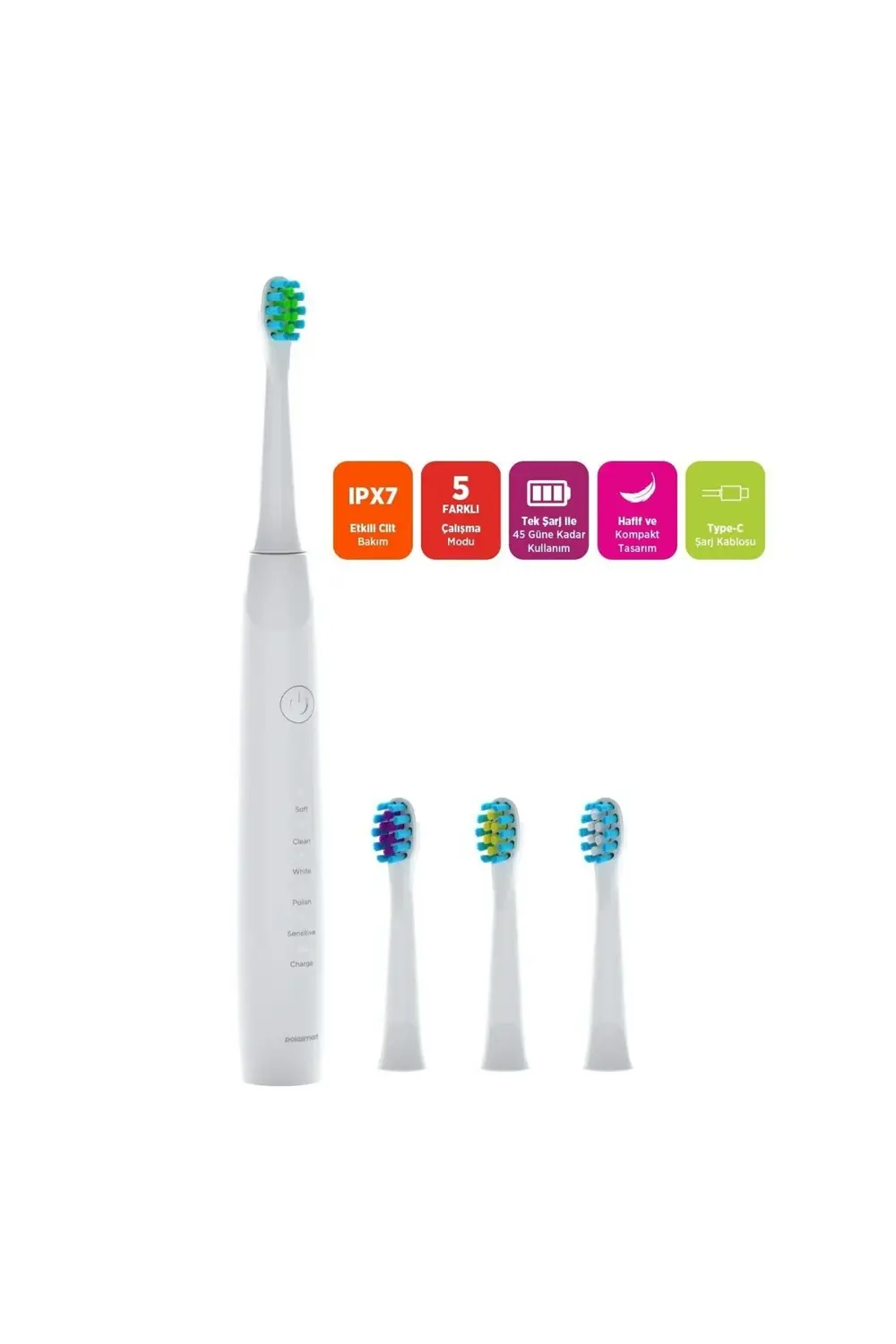PSC75 Şarjlı Diş Fırçası — 500 mAh, IPX7 Waterproof, 5 Farklı Fır
