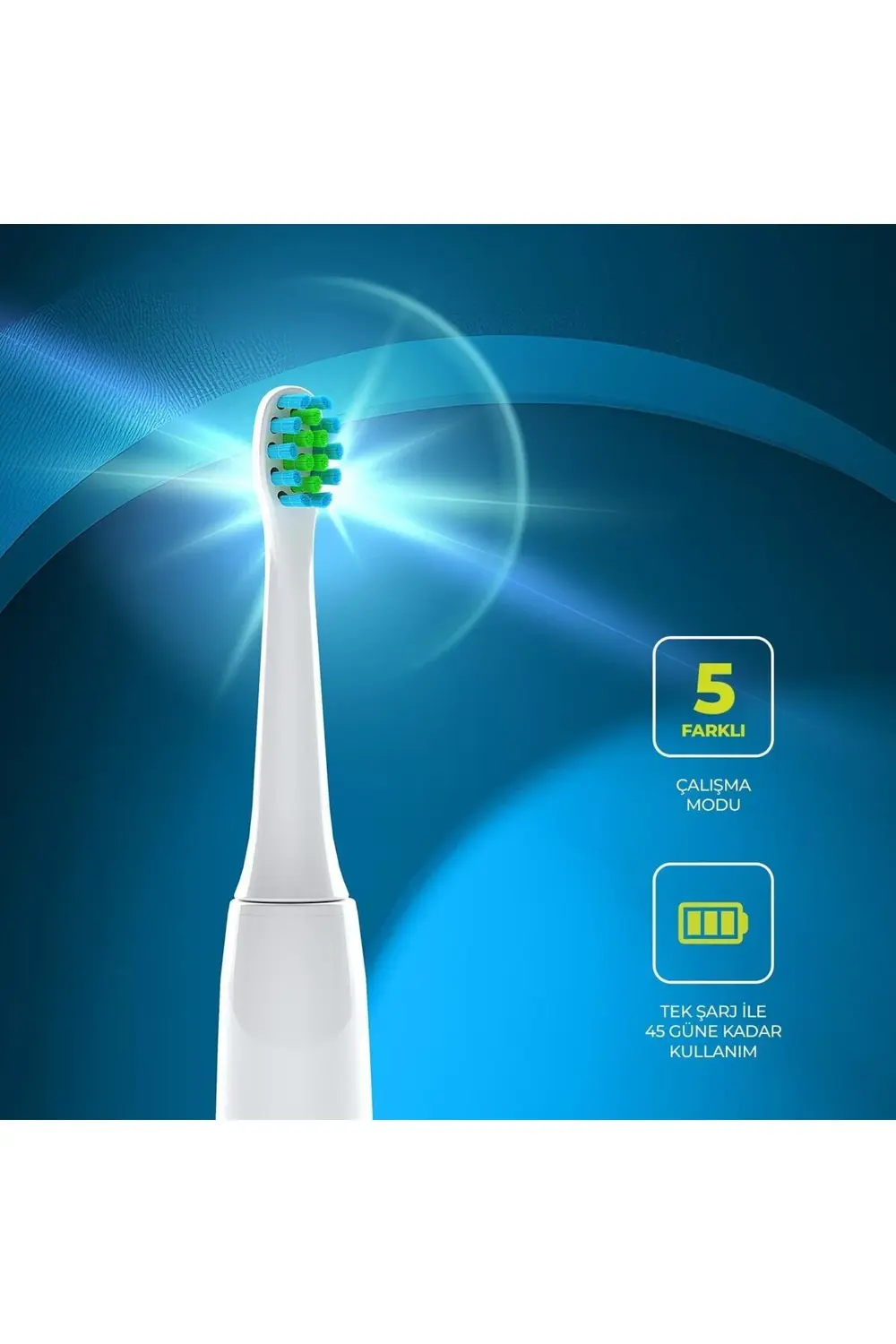 PSC75 Şarjlı Diş Fırçası — 500 mAh, IPX7 Waterproof, 5 Farklı Fır