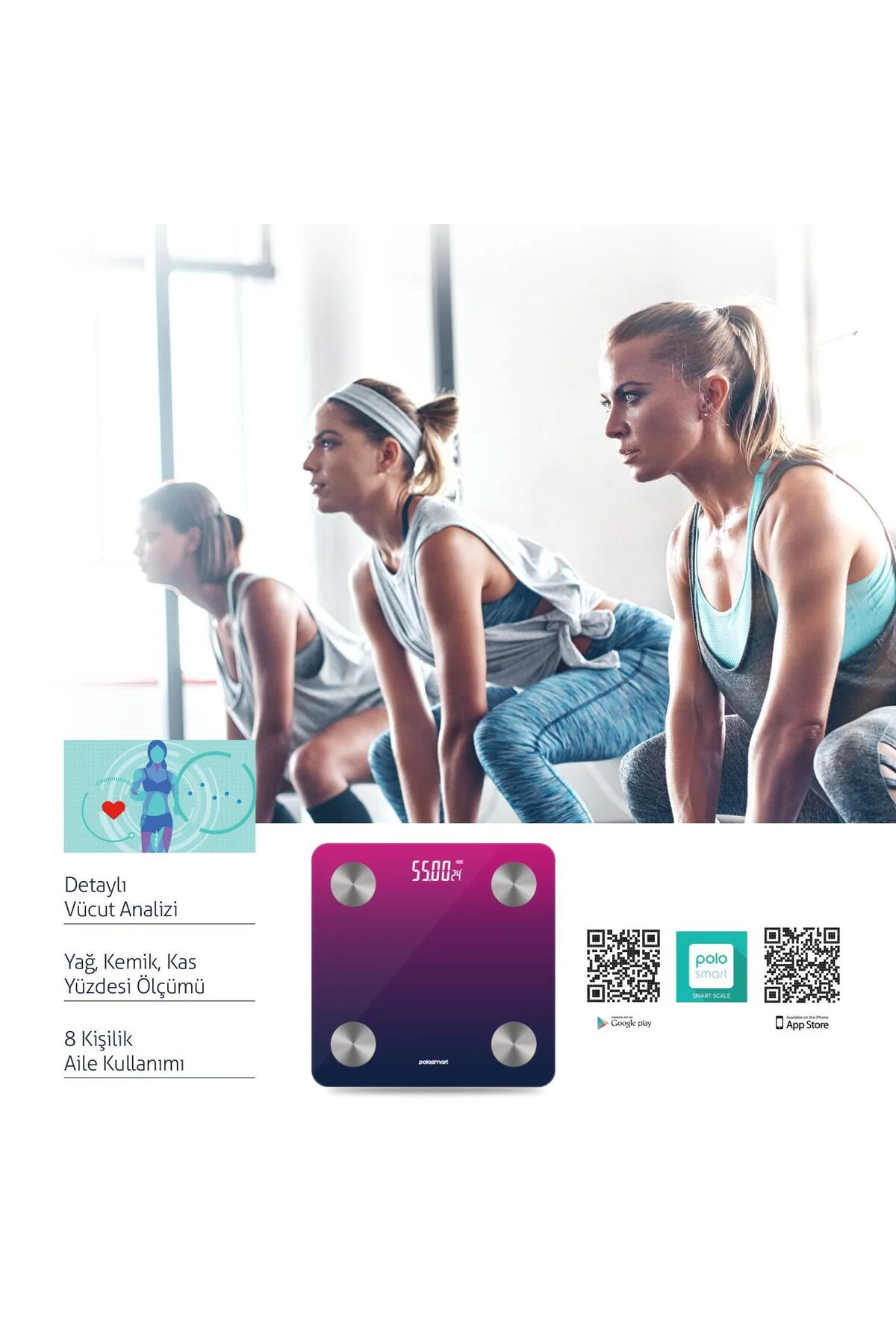 PSC76 Bluetooth Akıllı Baskül Tartı Navy Fuşya