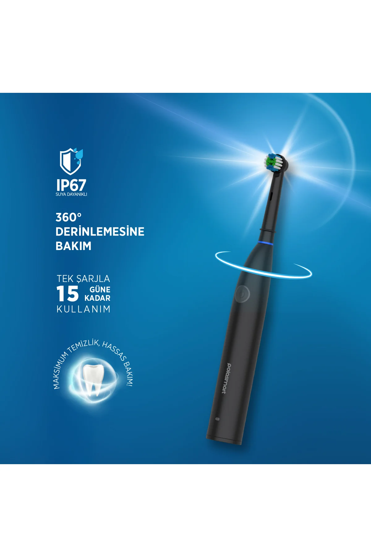 PSC81 Şarjlı 5 Modlu IP67 Suya Dayanıklı Diş Fırçası Antrasit