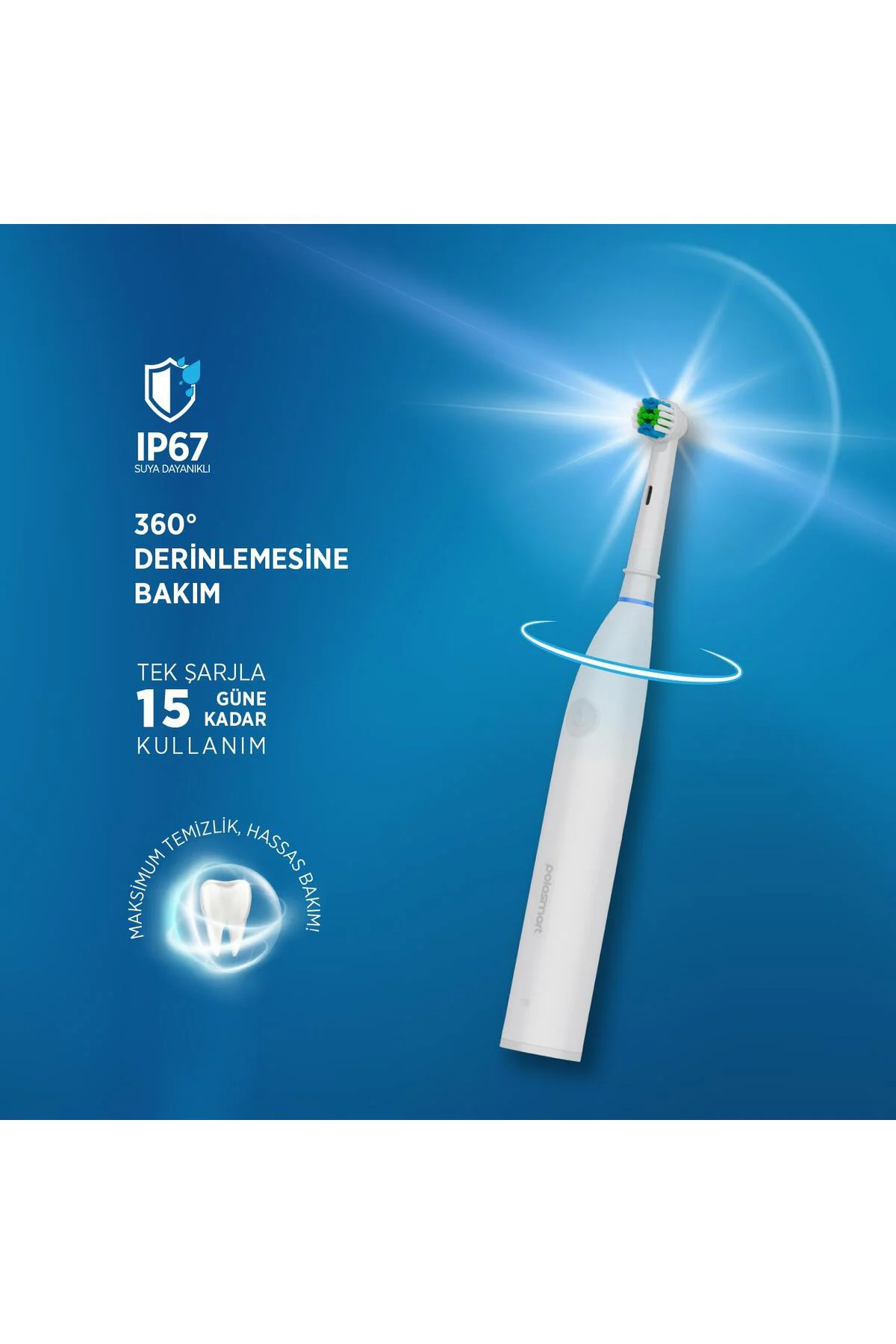 PSC81 Şarjlı 5 Modlu IP67 Suya Dayanıklı Diş Fırçası Beyaz