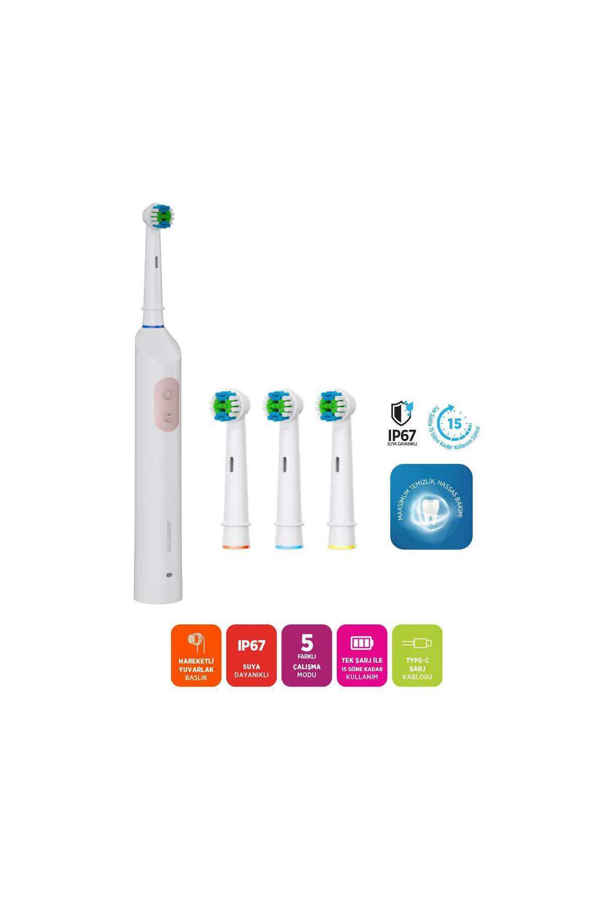 PSC82 Şarjlı 5 Modlu IP67 Suya Dayanıklı Diş Fırçası Pembe