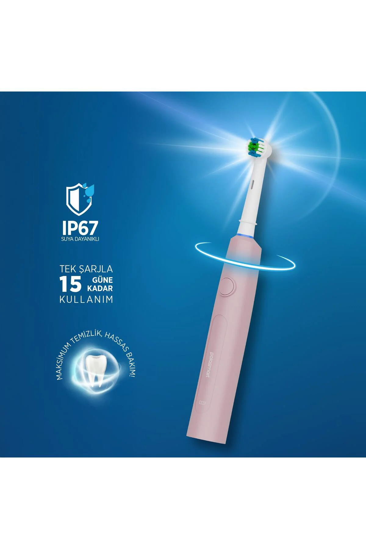 PSC83 Şarjlı 5 Modlu IP67 Suya Dayanıklı Diş Fırçası Pembe