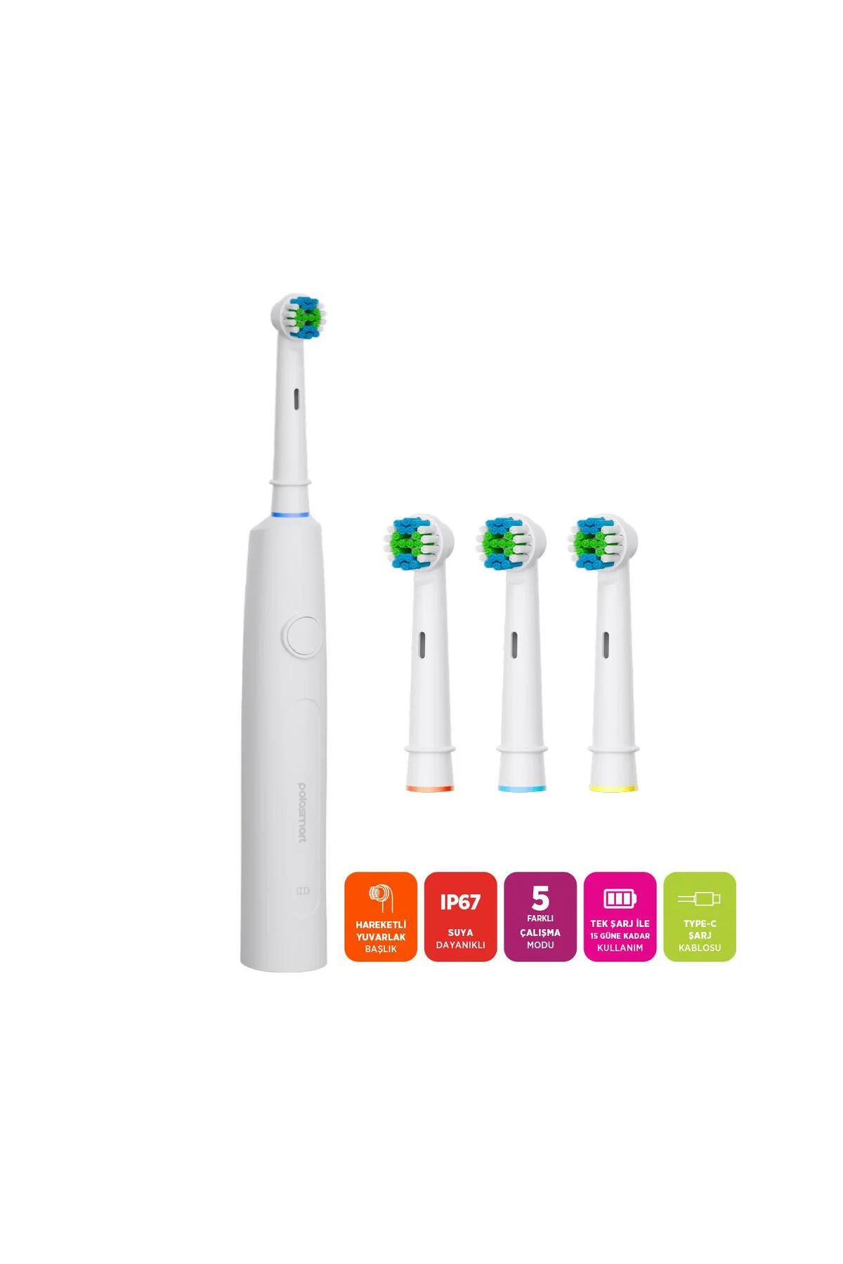 PSC83 Şarjlı 5 Modlu IP67 Suya Dayanıklı Diş Fırçası Beyaz