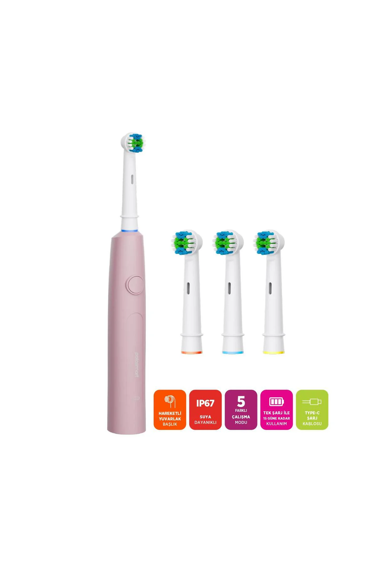 PSC83 Şarjlı 5 Modlu IP67 Suya Dayanıklı Diş Fırçası Pembe
