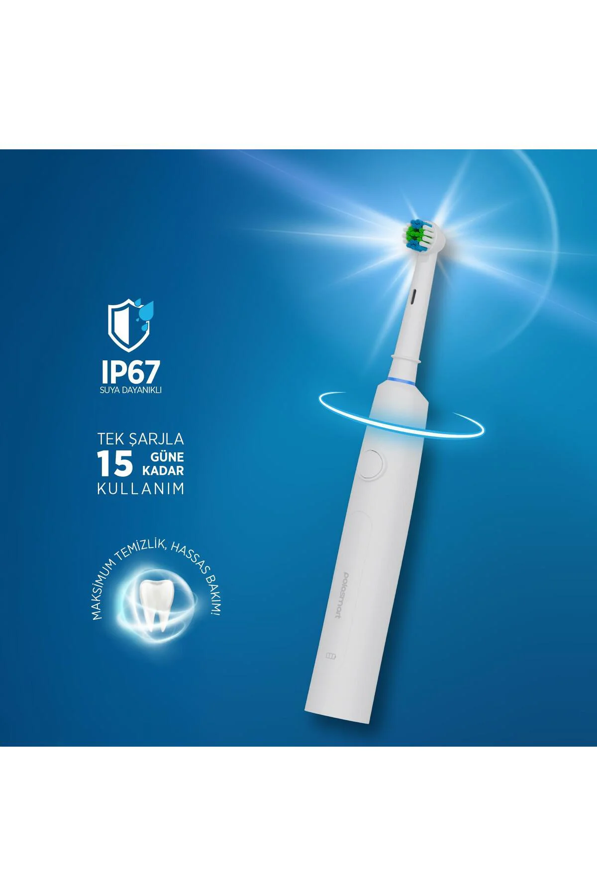 PSC83 Şarjlı 5 Modlu IP67 Suya Dayanıklı Diş Fırçası Beyaz