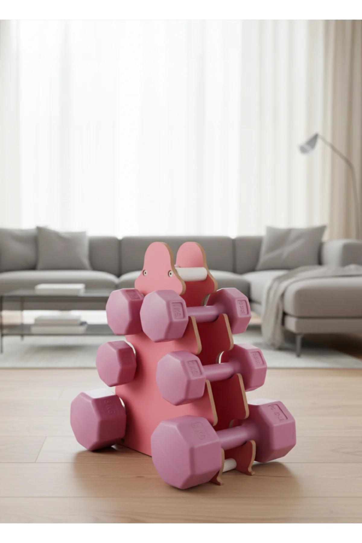 PSSPOR 3 Set Pembe Renk Dambıl Seti + Stand ( 2 Adet 1KG - 2 Adet