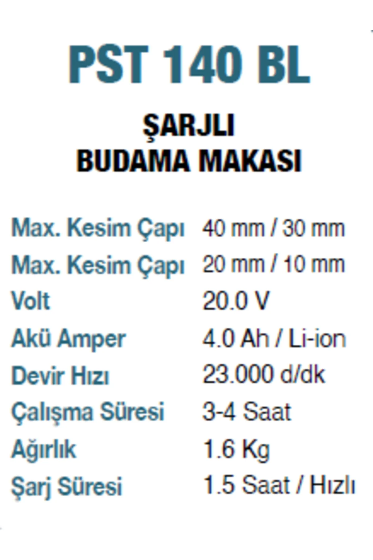 PST 140 BL Şarjlı Budama Makası
