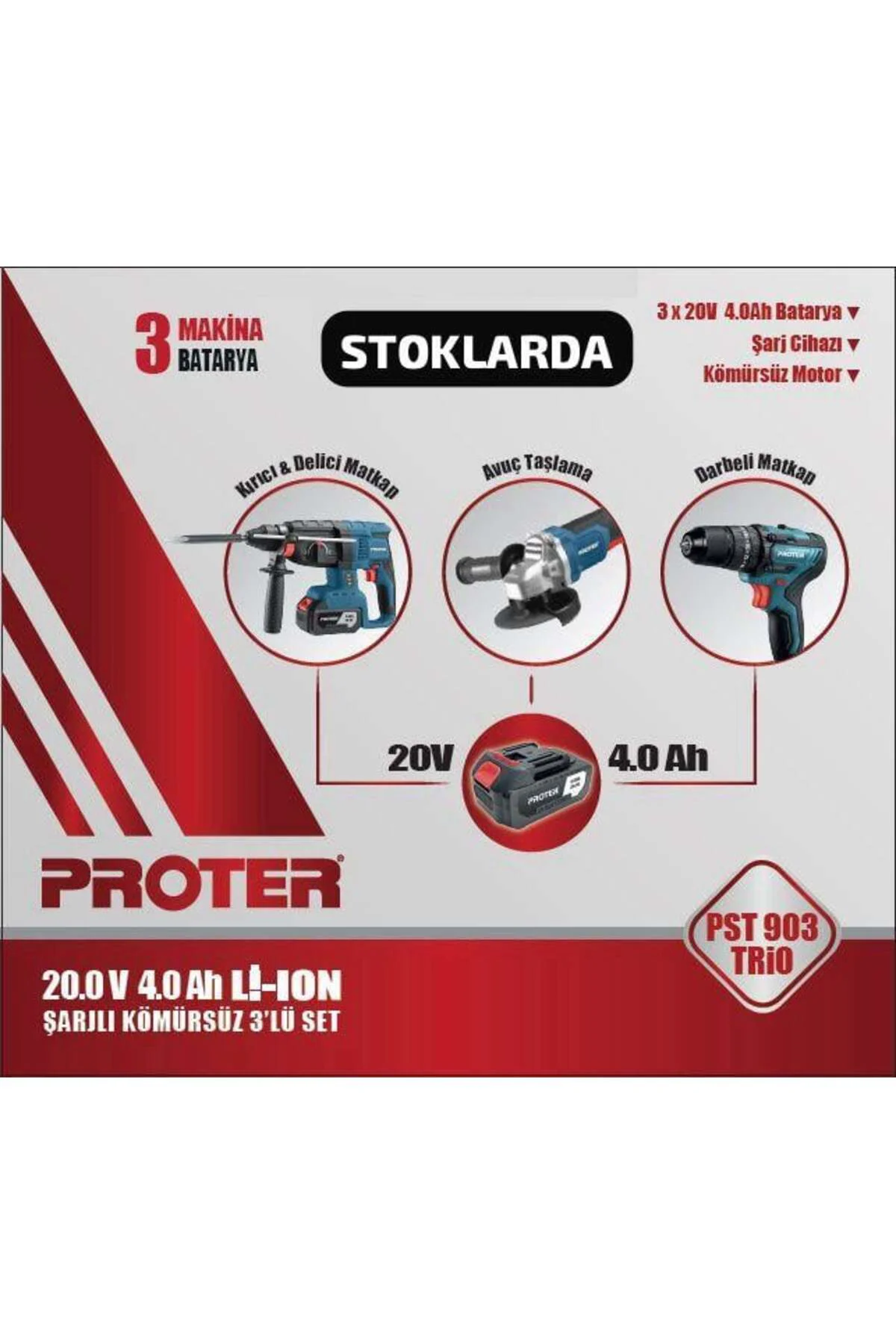 PST 903 TRİO 20.0V 4.0 AH 3'LÜ SET