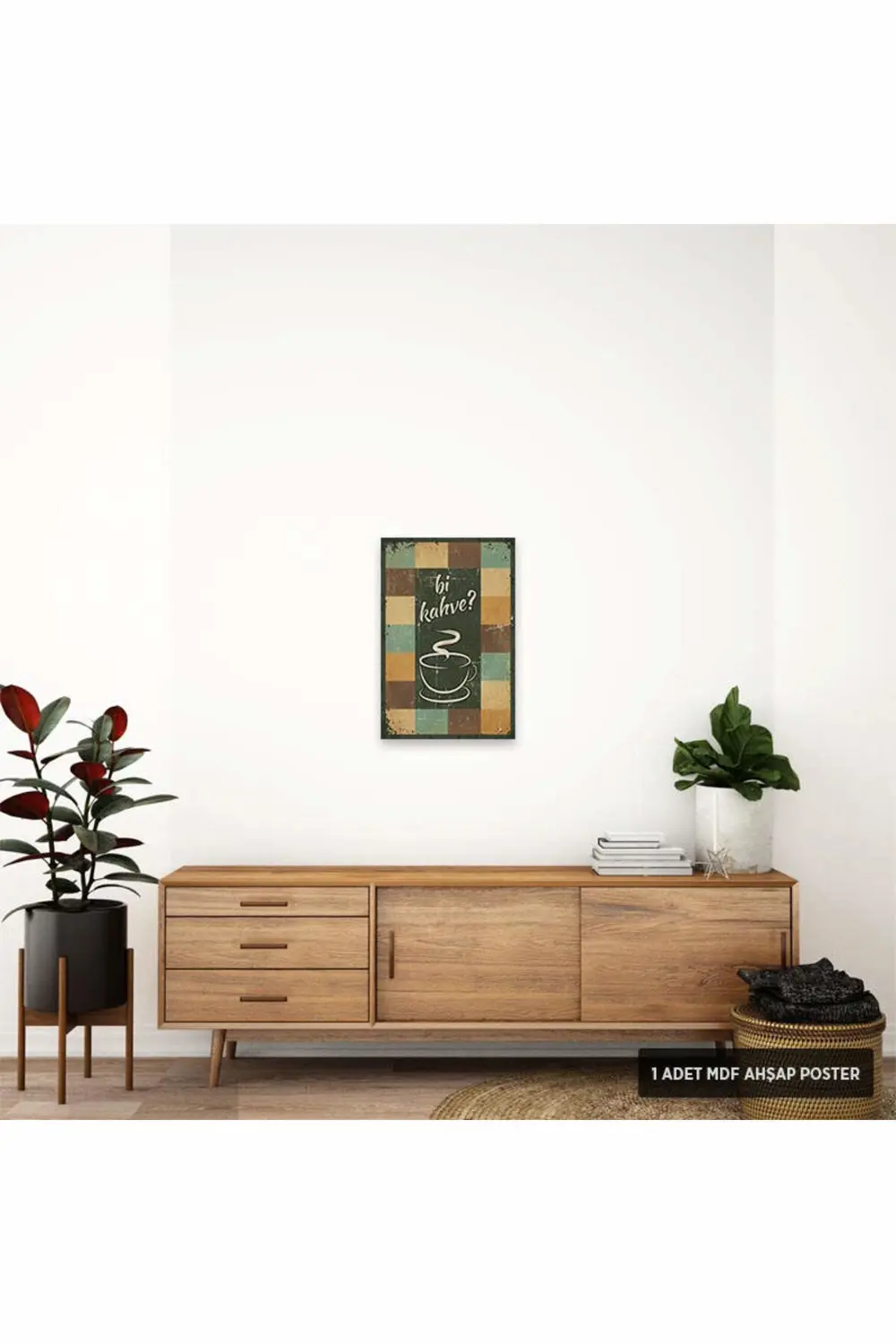 PT1025 - Bir Kahve? Retro Mdf Ahşap Poster (20x30cm)