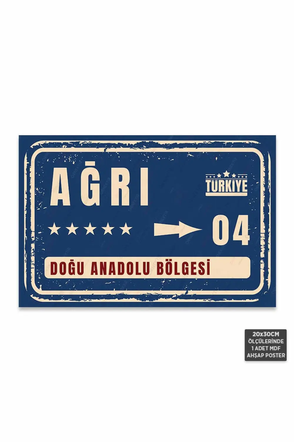 PT1038 - Ağrı Şehir Tabelası Retro Mdf Ahşap Poster (20x30cm)