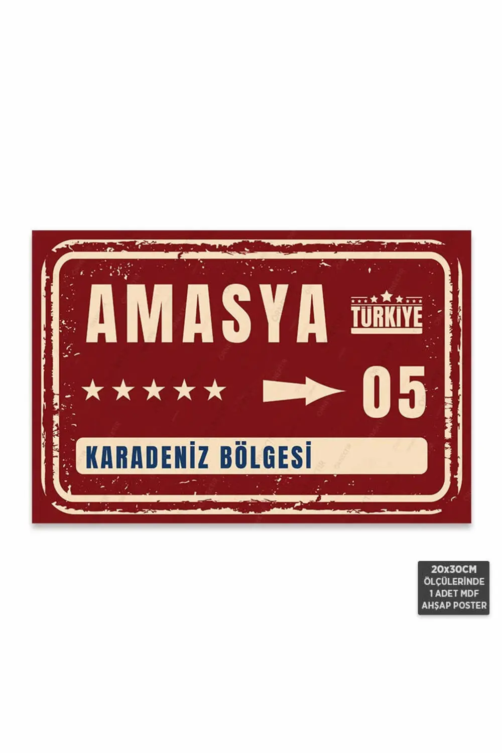 PT1039 - Amasya Şehir Tabelası Retro Mdf Ahşap Poster (20x30cm)