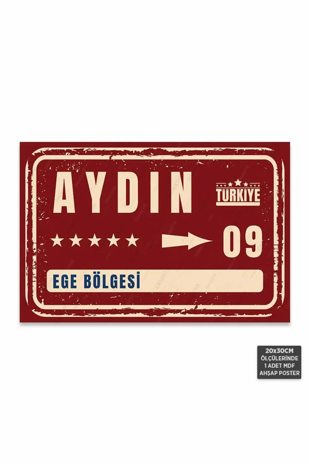 PT1047 - Aydın Şehir Tabelası Retro Mdf Ahşap Poster (20x30cm)