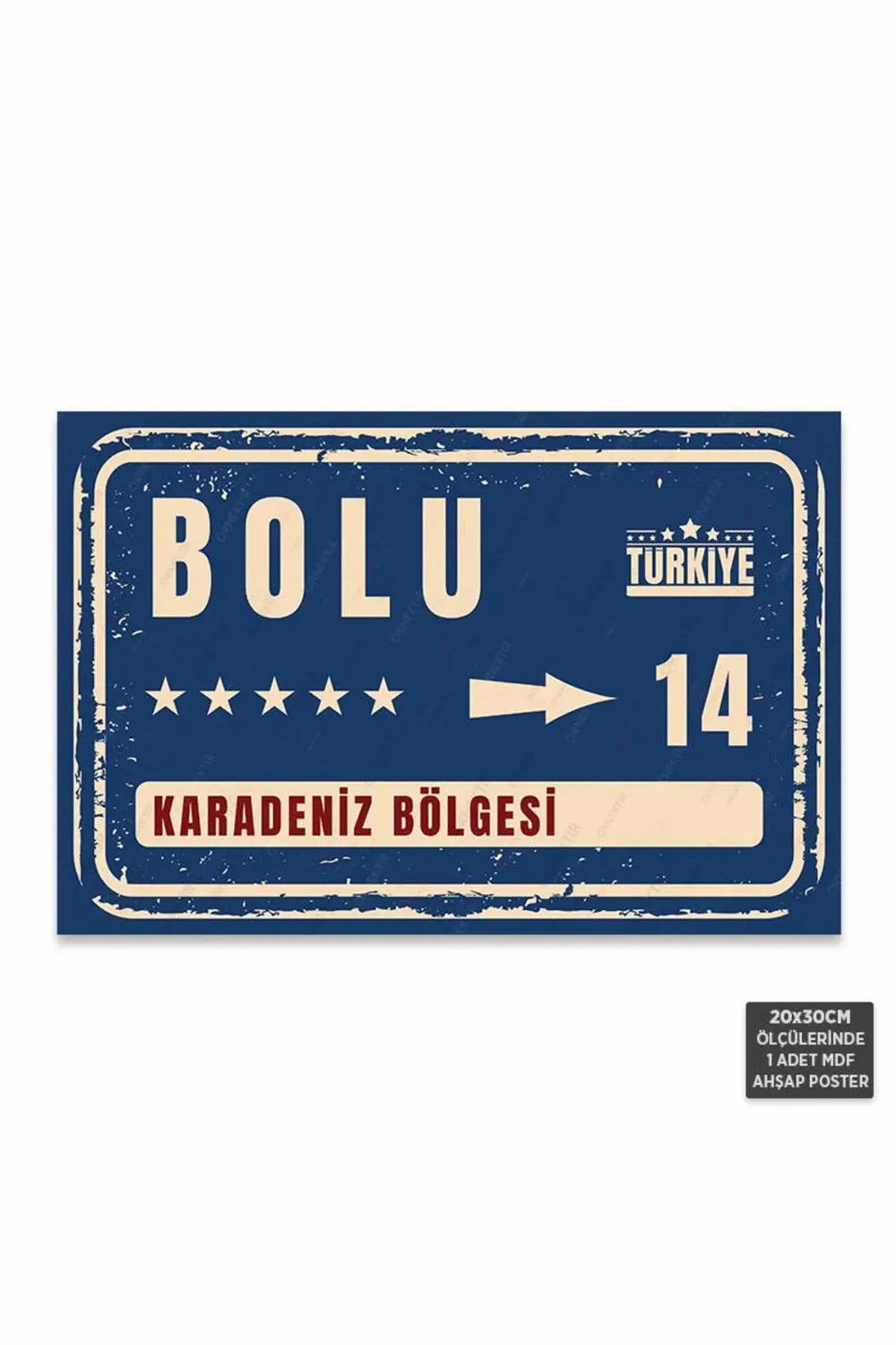 PT1058 - Bolu Şehir Tabelası Retro Mdf Ahşap Poster (20x30cm)