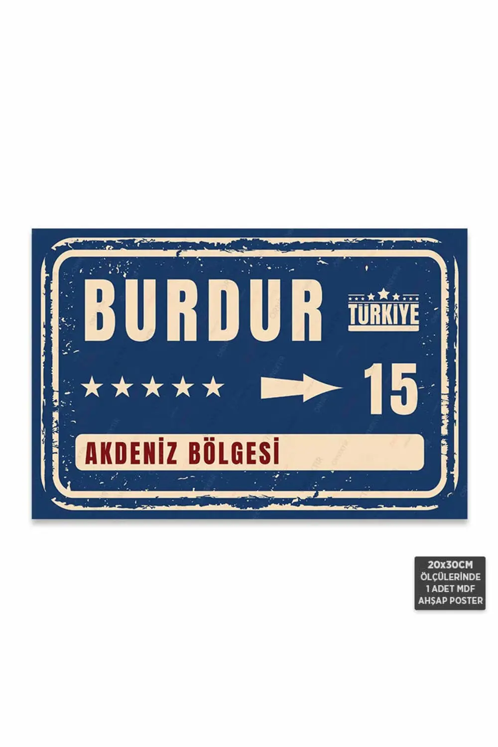 PT1060 - Burdur Şehir Tabelası Retro Mdf Ahşap Poster (20x30cm)
