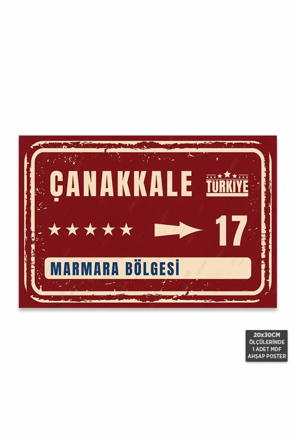 PT1063 - Çanakkale Şehir Tabelası Retro Mdf Ahşap Poster (20x30cm