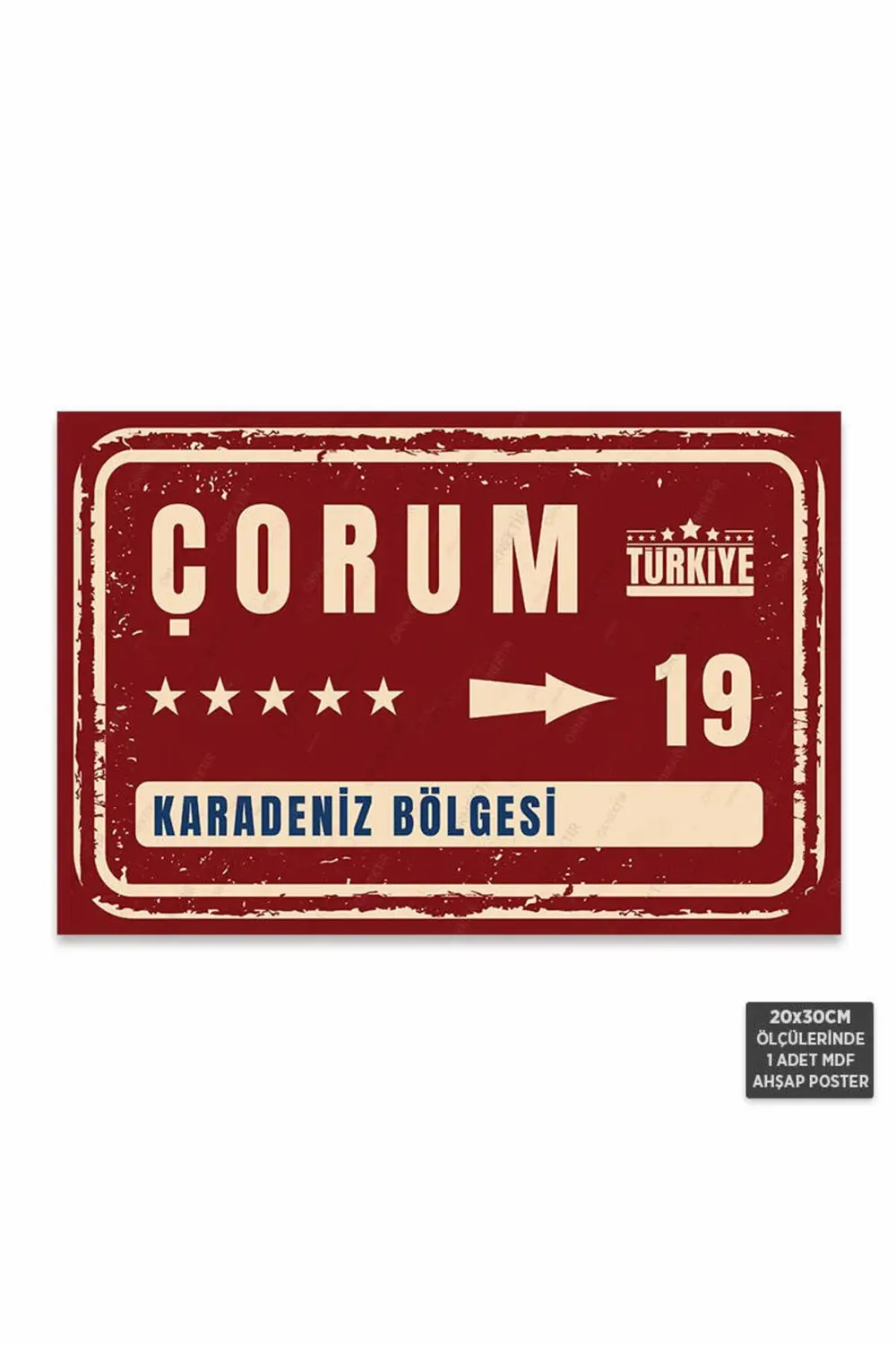 PT1067 - Çorum Şehir Tabelası Retro Mdf Ahşap Poster (20x30cm)