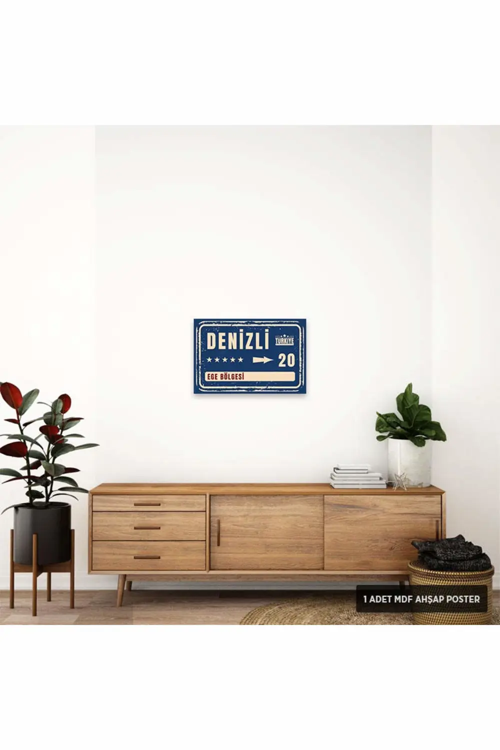 PT1070 - Denizli Şehir Tabelası Retro Mdf Ahşap Poster (20x30cm)