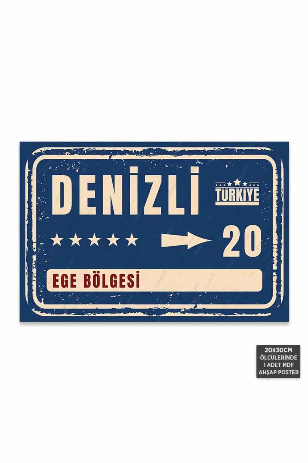 PT1070 - Denizli Şehir Tabelası Retro Mdf Ahşap Poster (20x30cm)