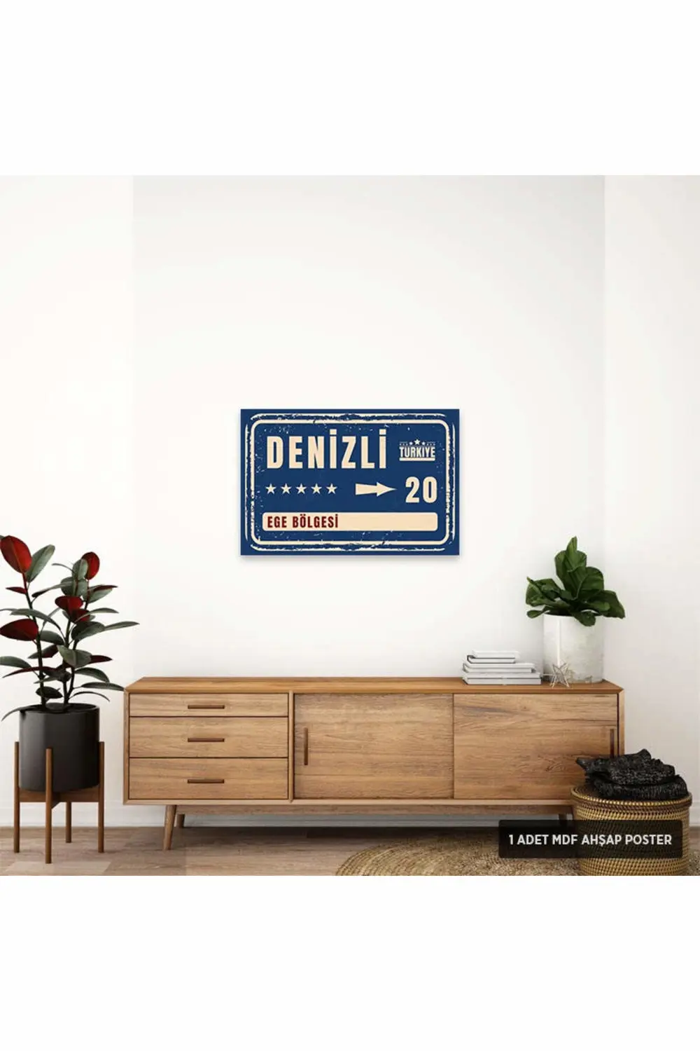 PT1070 - Denizli Şehir Tabelası Retro Mdf Ahşap Poster (20x30cm)