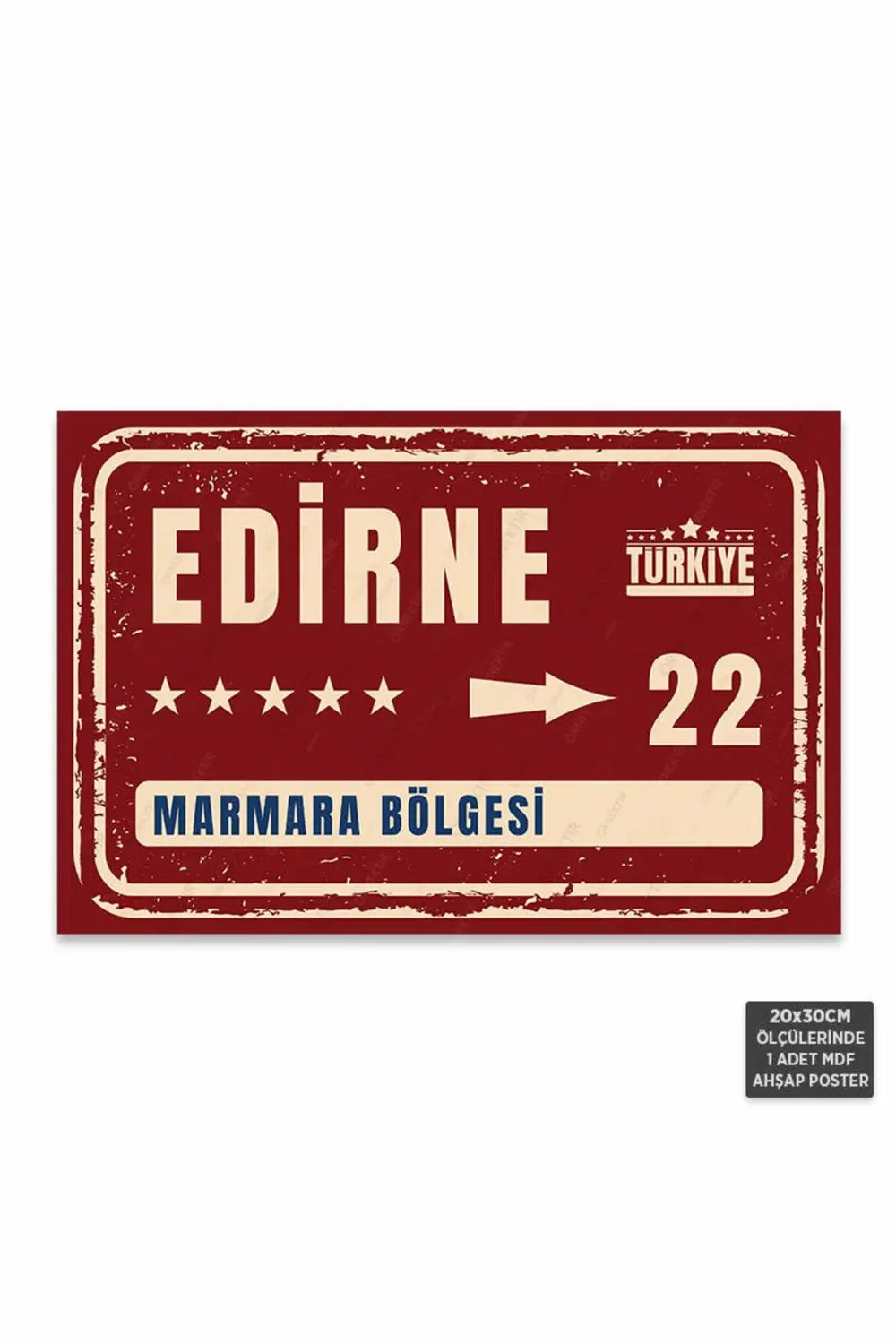 PT1073 - Edirne Şehir Tabelası Retro Mdf Ahşap Poster (20x30cm)