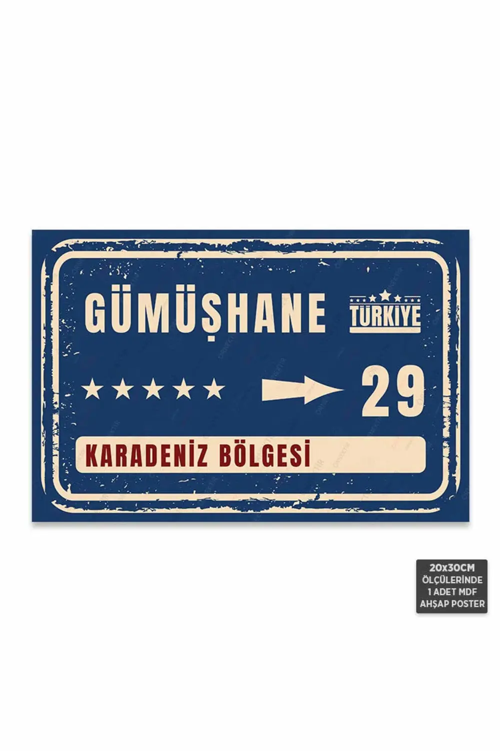 PT1088 - Gümüşhane Şehir Tabelası Retro Mdf Ahşap Poster (20x30cm