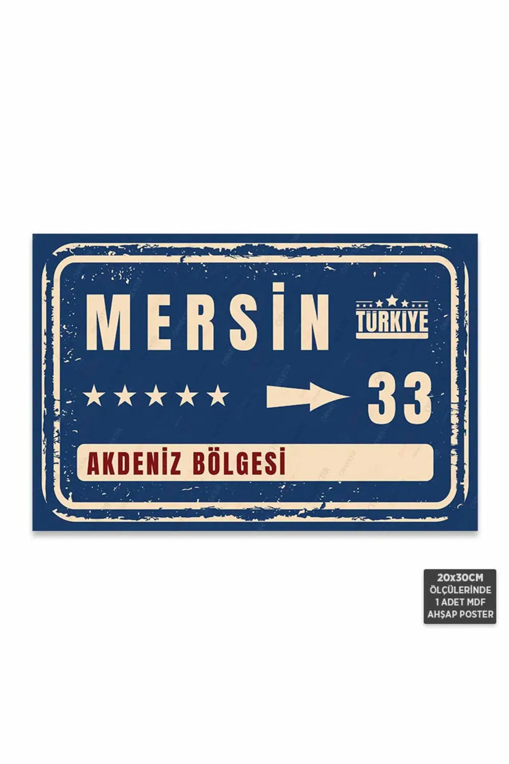 PT1096 - Mersin Şehir Tabelası Retro Mdf Ahşap Poster (20x30cm)