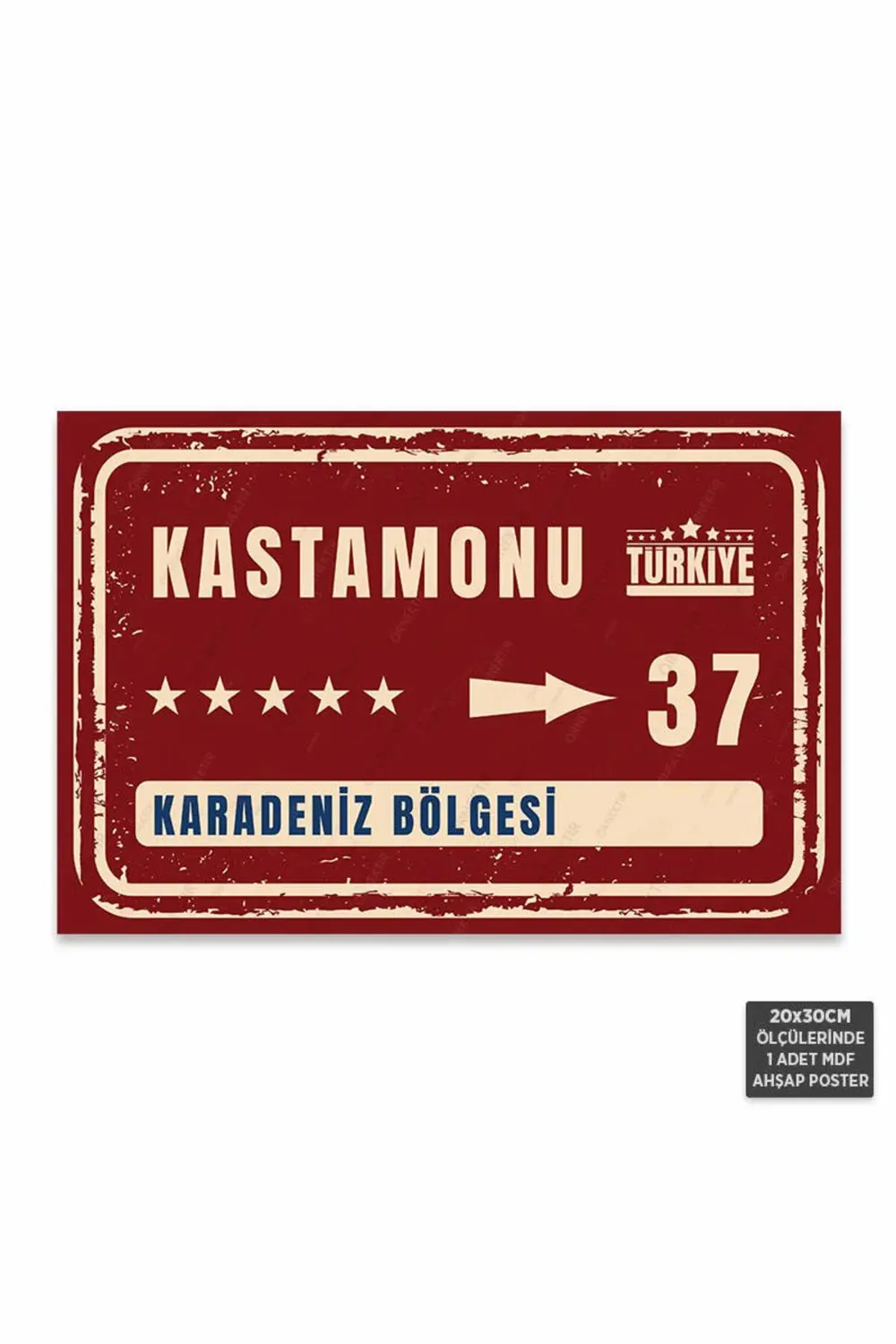 PT1103 - Kastamonu Şehir Tabelası Retro Mdf Ahşap Poster (20x30cm