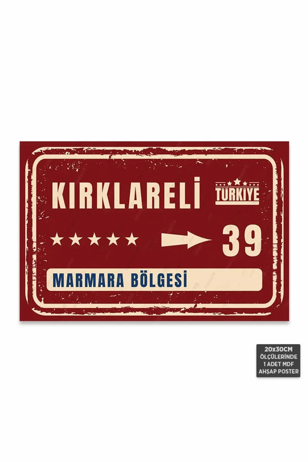 PT1107 - Kırklareli Şehir Tabelası Retro Mdf Ahşap Poster (20x30c