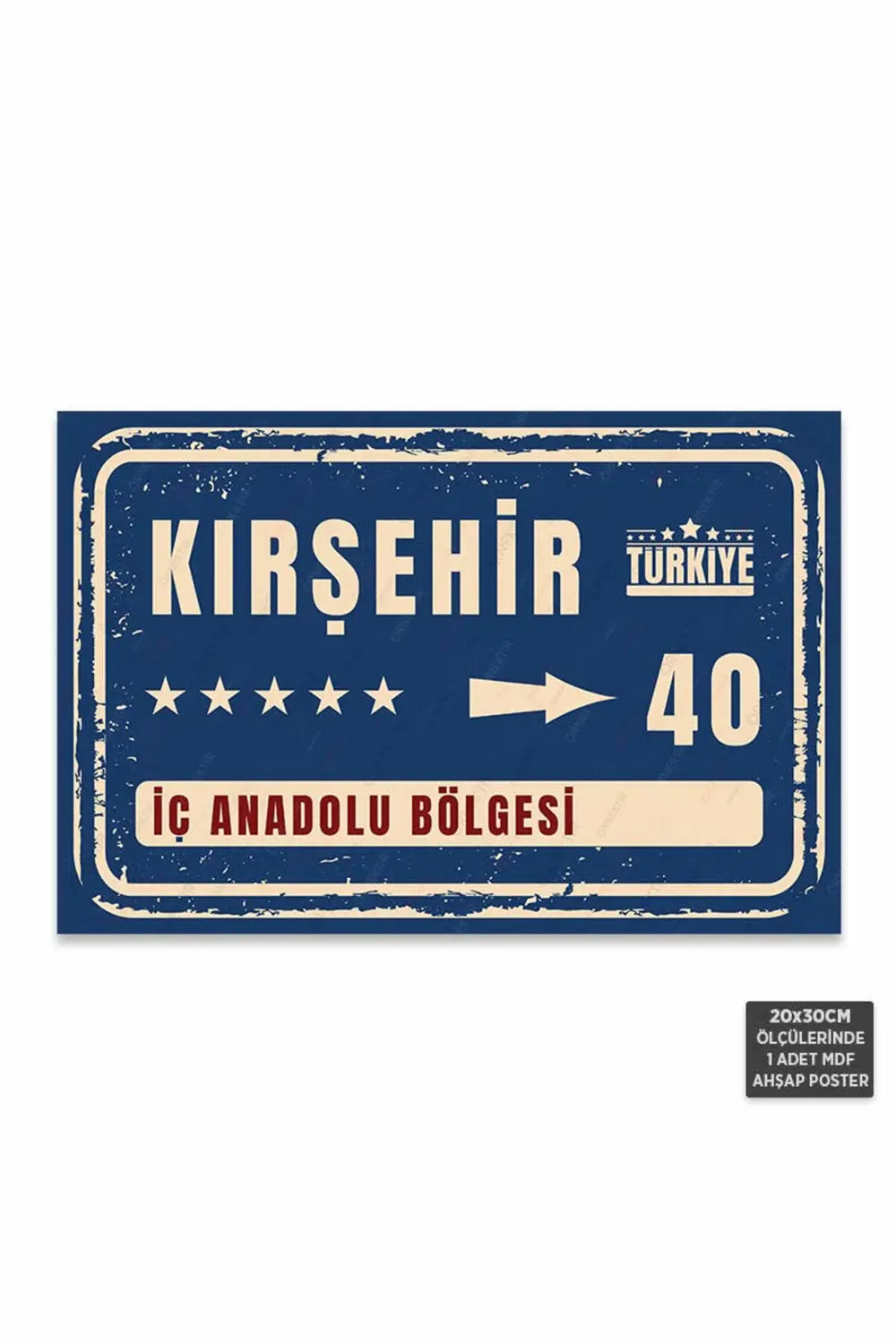 PT1110 - Kırşehir Şehir Tabelası Retro Mdf Ahşap Poster (20x30cm)