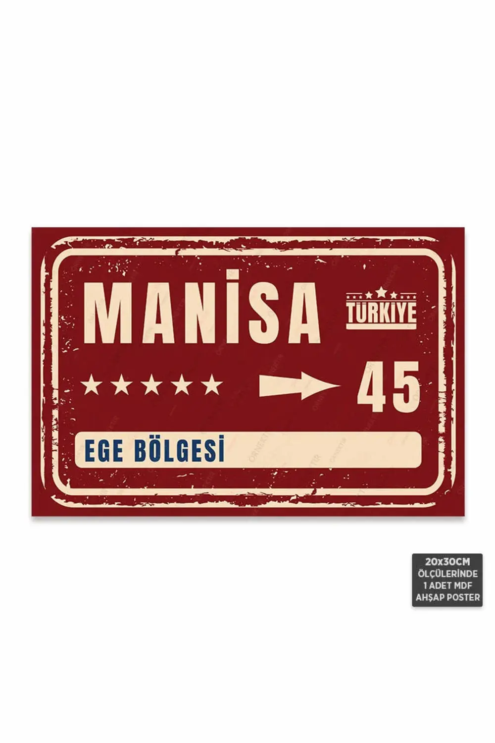 PT1121 - Manisa Şehir Tabelası Retro Mdf Ahşap Poster (20x30cm)