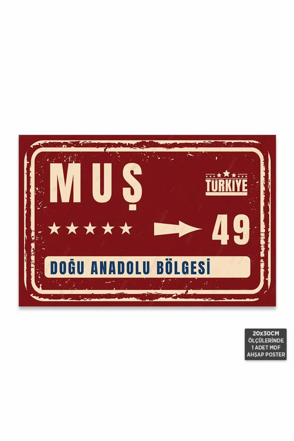 PT1129 - Muş Şehir Tabelası Retro Mdf Ahşap Poster (20x30cm)